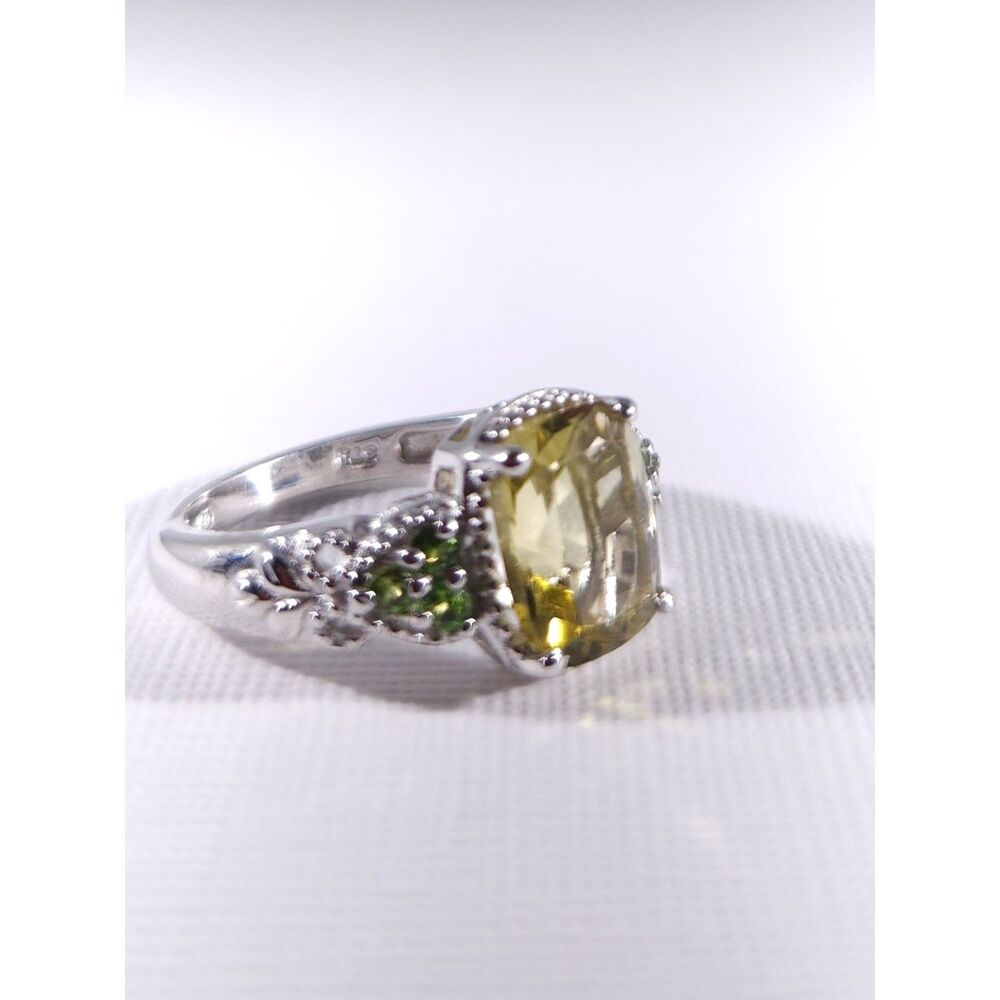 Ouro Verde Quartz 3 Carats and Chrome Diopside Ring Size 7 - Picture 5 of 11